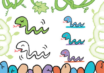 巳年の蛇手書き風年賀状イラスト