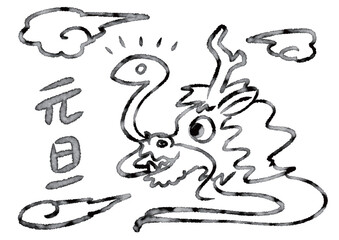 巳年の蛇手書き風白黒年賀状イラスト