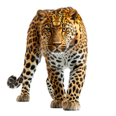 leopard standing a looking at the camera isolated on transparent background With clipping path. cut out. 3d render