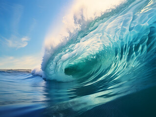 beautiful ocean shore wave closeup. surfing on a sea mirror wave