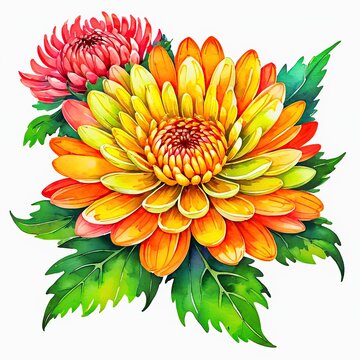 watercolor chrysanthemums vibrant colors white background clip art preview