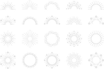 サンバースト　太陽線　ベクター　イラスト　セット　バリエーション　アクセント　フレーム　デザイン