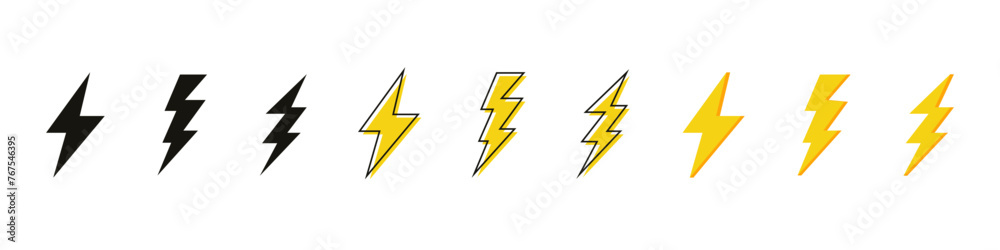 Poster thunder and bolt lighting flash icon set. flash lightning bolt icon. flash thunder icon, electric po