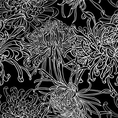 Floral vintage vector seamless pattern with vintage chrysanthemum and Peonies - seamless background for floral wallpaper, textile, fabric, poster, package. Vector batanic illustration - 767547337