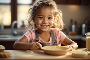 Little girl make home-cooked cakes in the kitchen