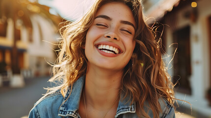 portrait of a woman, woman smiling happily - Powered by Adobe