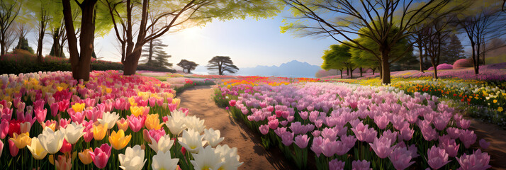 Burst of Colors: A Captivating Representation of a Blossoming Spring Garden that Embraces the...