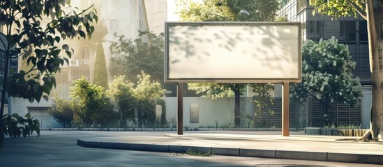 Street billboard poster stand mockup in a city business district setting. 3D rendering.