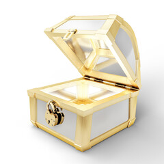 Opened Chest from Gold and Silver with Padlock Isolated on White Background. 3D Illustration. File with Clipping Path.