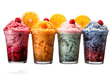 Frozen fruit slush drinks, Colorful cocktail drinks isolated on white background