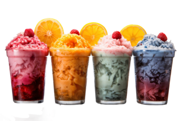 Frozen fruit slush drinks, Colorful cocktail drinks isolated on white background