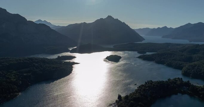 Andean Nahuel Huapi Lake During Sunrise In The Region Of Northern Patagonia In Bariloche, Argentina. Timelapse