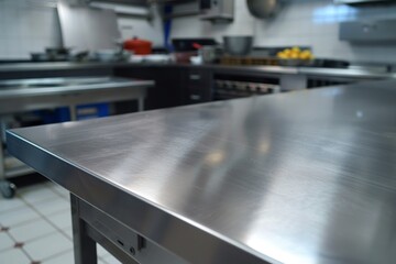 Professional kitchen with metal table