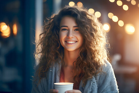 beautiful young woman with a cup of coffee. healthy and healthy drinks