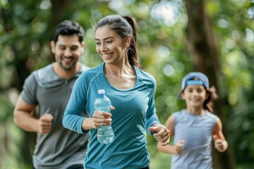 Obraz premium Couple running with child in park