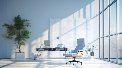 Spacious office room illuminated by sunlight. indoor modern interior
