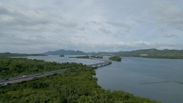 The San Juanico Bridge connects the islands of Leyte and Samar, Philippines