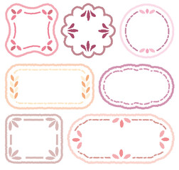 Set of hand draw style cute pink outer line memo blank. Romantic dialog box with petal decorated for text. Retro doodle speech box. Wish label for gift. Lover message. Cartoon chat frame.