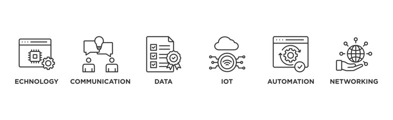 Digital transformation banner web icon illustration concept with icon of technology, communication, data, iot, ict, automation, internet, and networking