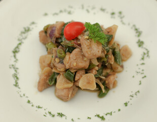 Tuna Cabai Hijau or Green Chili Tuna is a side dish from Indonesia. Selective focus.
