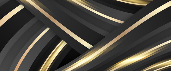 Black and gold modern and simple abstract banner art vector with shapes. For background presentation, background, wallpaper, banner, brochure, web layout, and cover