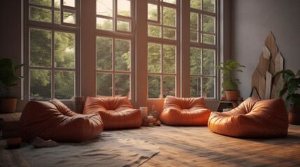 A cozy corner with bean bags for relaxation