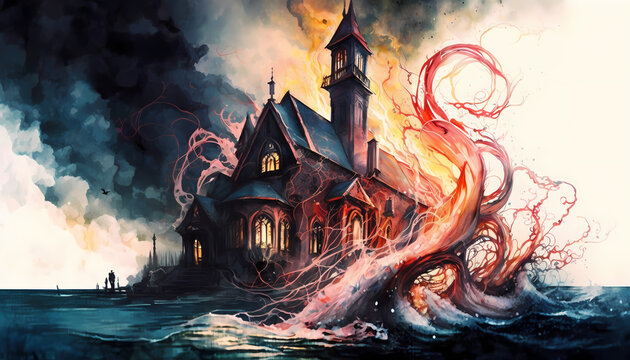 Church Being Overtaken By Tentacle Monster