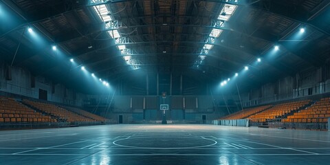 Empty Basketball Court With Ceiling Lights