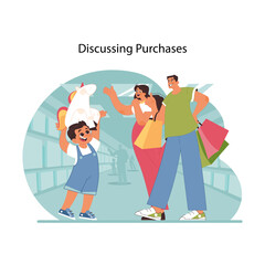 Obraz premium Post-shopping family interaction concept. Flat vector illustration