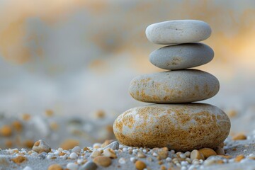 Zen stone stack on light background with bokeh