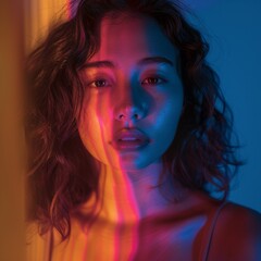 Create a glowing and luminous portrait that emanates warmth and positivity , professional color grading