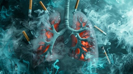 A Conceptual image depicting human lungs deteriorating due to the harmful effects of smoking