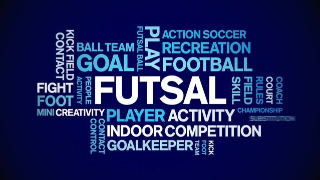 Futsal animated word cloud;text design animation tag kinetic typography seamless loop.