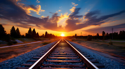 Obraz premium railway road against the backdrop of sunset. transport industry