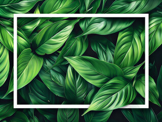 green leaves frame, green leaves background