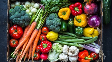 A Top view of a vibrant assortment of fresh vegetables
