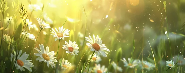  Daisy Spring Dreamscape: Sunlit Meadow Blanketed with White Daisies, Impressionist Painter's Touch, Blur Background © Paul