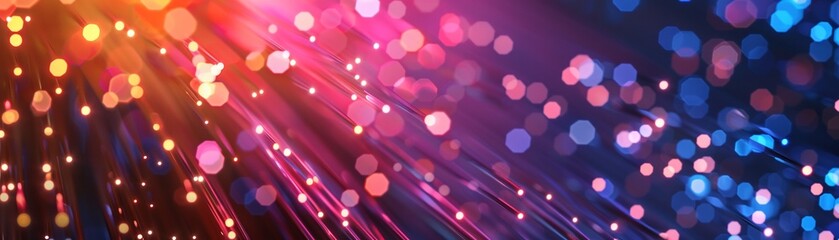 An Abstract background of vibrant fiber optic lights representing high-speed data and technology. - obrazy, fototapety, plakaty