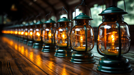 lanterns of burning candles in glass lampshades. home interior and equipment. decorative lighting...
