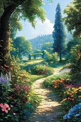 Fototapeta premium Garden Landscape The backdrop of the scene is a vibrant