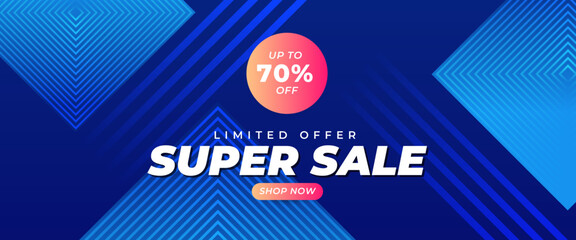 Blue and peach vector special offer super sale discount template banner. For sale background, poster, flyer, catalog