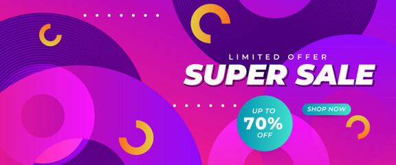 Green orange and purple violet modern shopping day super sale banner template. Vector illustration. For sale background, poster, flyer, catalog