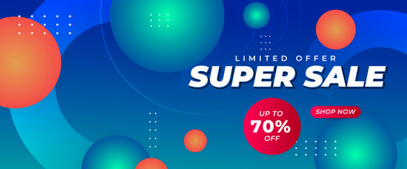 Orange green and blue vector big sale vector banner design with geometric shapes style. For sale background, poster, flyer, catalog