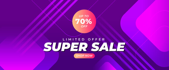 Peach and purple violet sale banner template design, Big sale special 70 off. Super sale, end of season special offer banner. Vector illustration. For sale background, poster, flyer, catalog