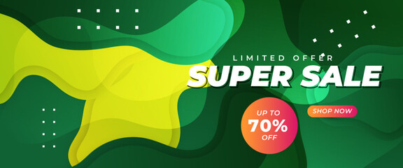 Green and orange vector special offer super sale discount template banner. For sale background, poster, flyer, catalog