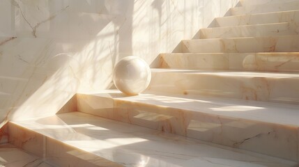 marble ball on marble staircase, pedestal