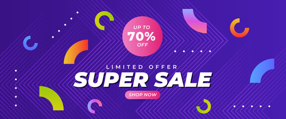 Colorful vector big sale vector banner design with geometric shapes style. For sale background, poster, flyer, catalog