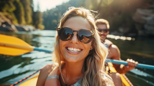 River Rafting On A River In California  A Couple