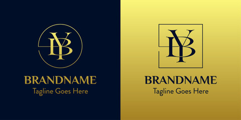 Letters BY In Circle and Square Logo Set, for business with BY or YB initials