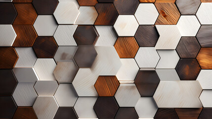 hexagonal colored mosaic background of different types of wood. abstract background geometric texture